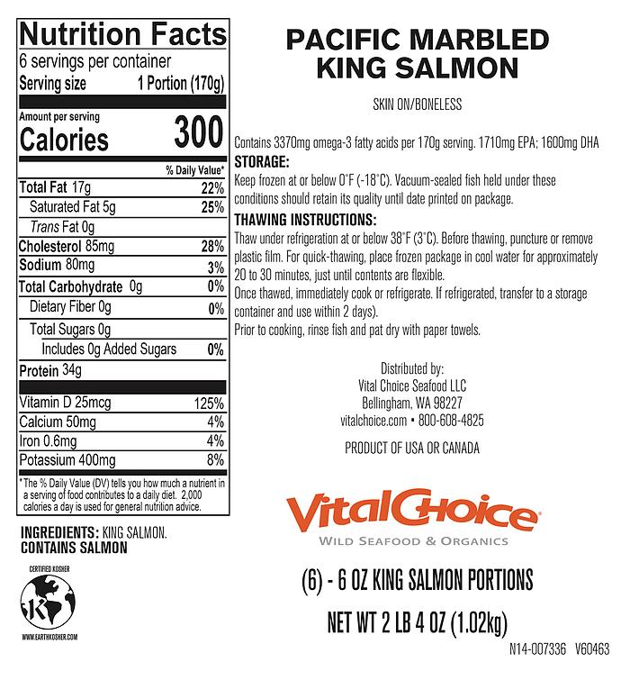 Wild Pacific Marbled King Salmon - skin-on, boneless